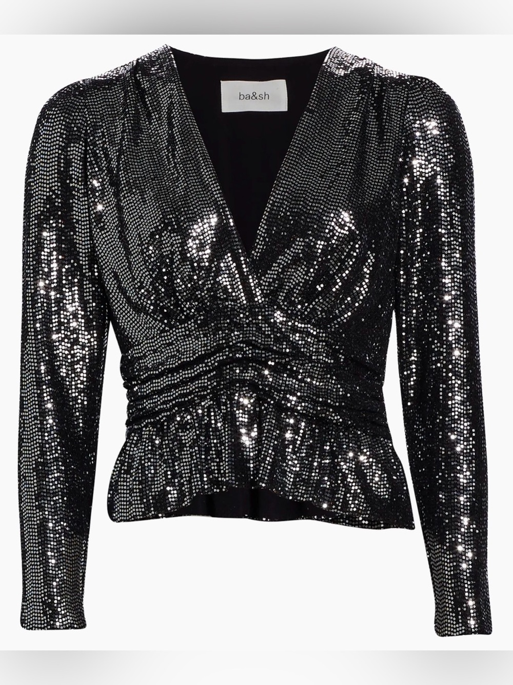 BA&SH Mae Embellished Ruffle Top Black Shiny Sparkly Party Sz US 6